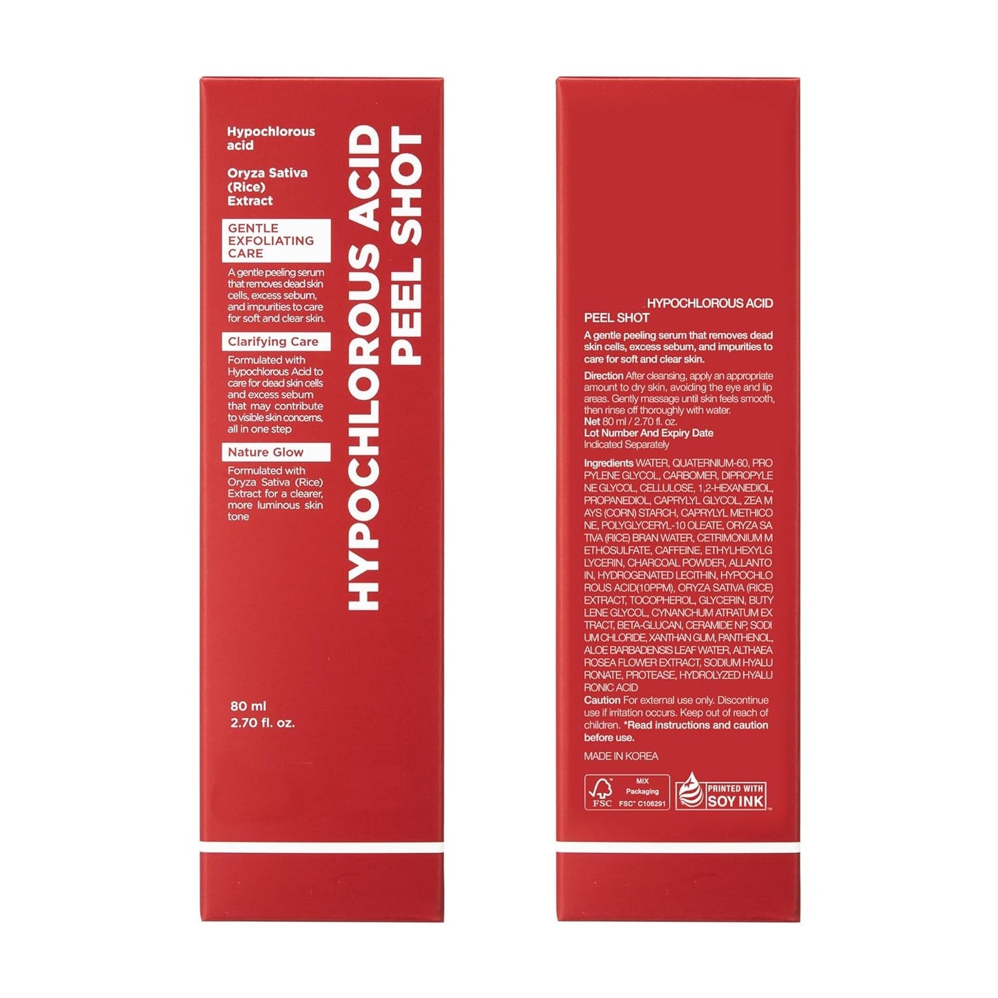 Hypochlorous Acid Rice Peel Shot Duo for Face & Body – Gentle Exfoliating Serum for Dead Skin & Pore Care