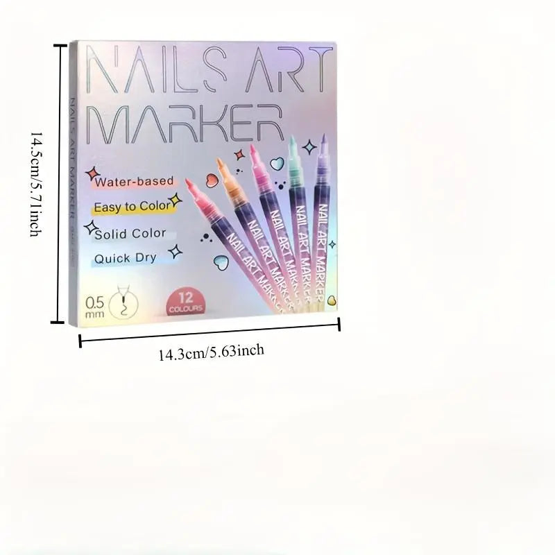 Cutics 12-Color Nail Art Pen Set – Quick Drying Acrylic Doodle Pens for DIY 3D Nail Design & Manicure