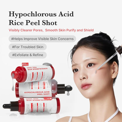 Hypochlorous Acid Rice Peel Shot Duo for Face & Body – Gentle Exfoliating Serum for Dead Skin & Pore Care
