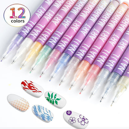 Cutics 12-Color Nail Art Pen Set – Quick Drying Acrylic Doodle Pens for DIY 3D Nail Design & Manicure