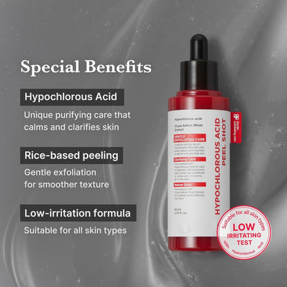 Hypochlorous Acid Rice Peel Shot Duo for Face & Body – Gentle Exfoliating Serum for Dead Skin & Pore Care