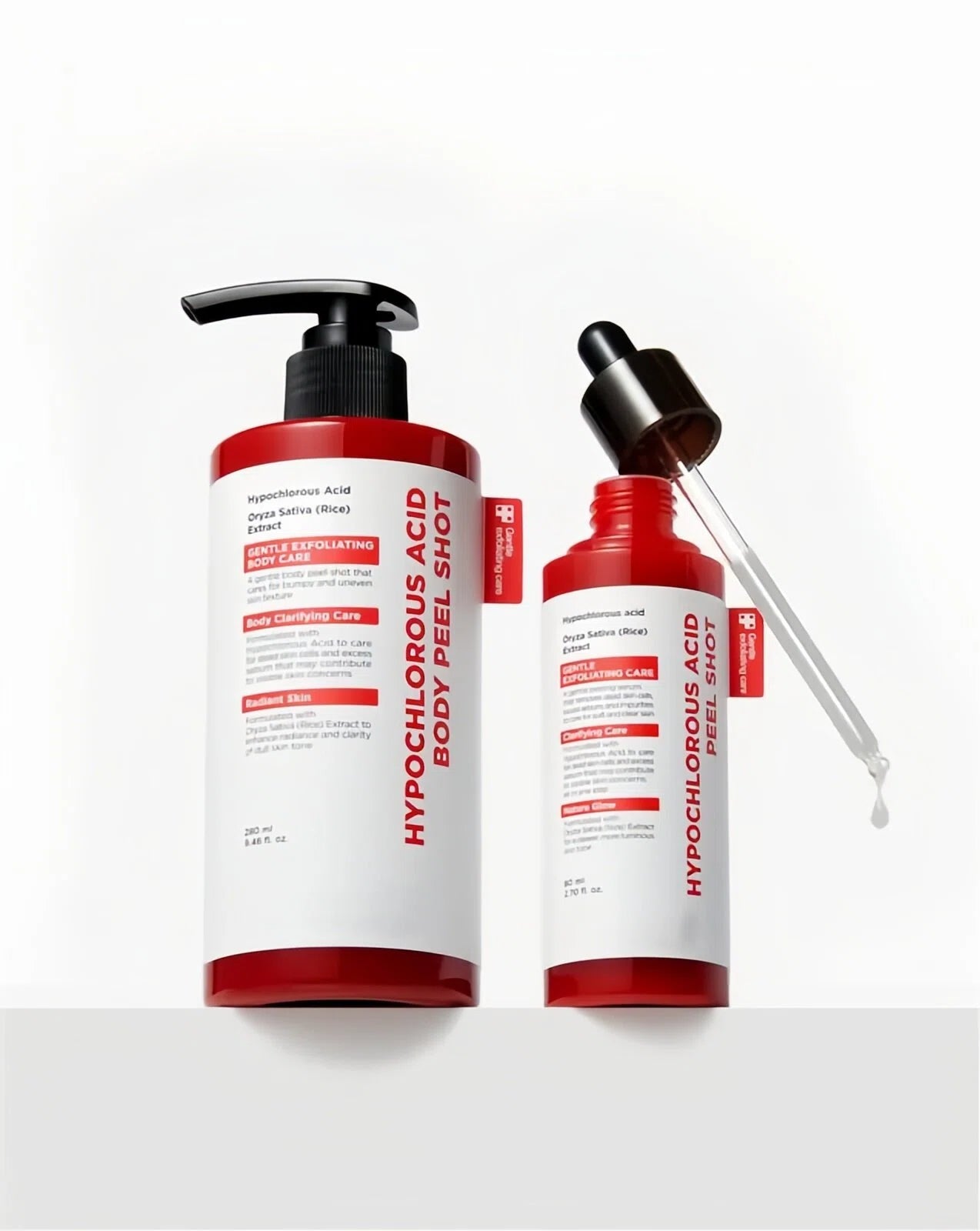 Hypochlorous Acid Rice Peel Shot Duo for Face & Body – Gentle Exfoliating Serum for Dead Skin & Pore Care