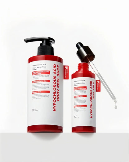 Hypochlorous Acid Rice Peel Shot Duo for Face & Body – Gentle Exfoliating Serum for Dead Skin & Pore Care
