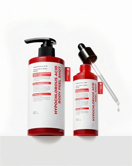 Hypochlorous Acid Rice Peel Shot Duo for Face & Body – Gentle Exfoliating Serum for Dead Skin & Pore Care