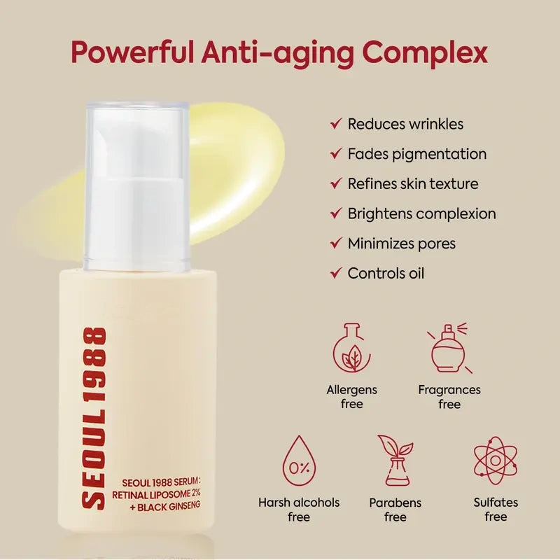 SEOUL 1988 Retinal Serum – 2% Retinal + Black Ginseng | Anti-Aging, Wrinkle Repair & Brightening Skincare (30ml)